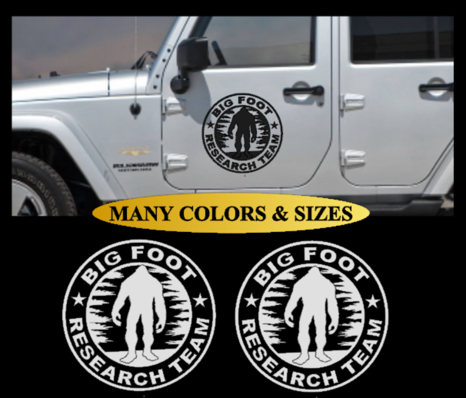 2X Bigfoot Research Team Door Vinyl Decal Sticker Sasquatch SUV Black Car Truck
